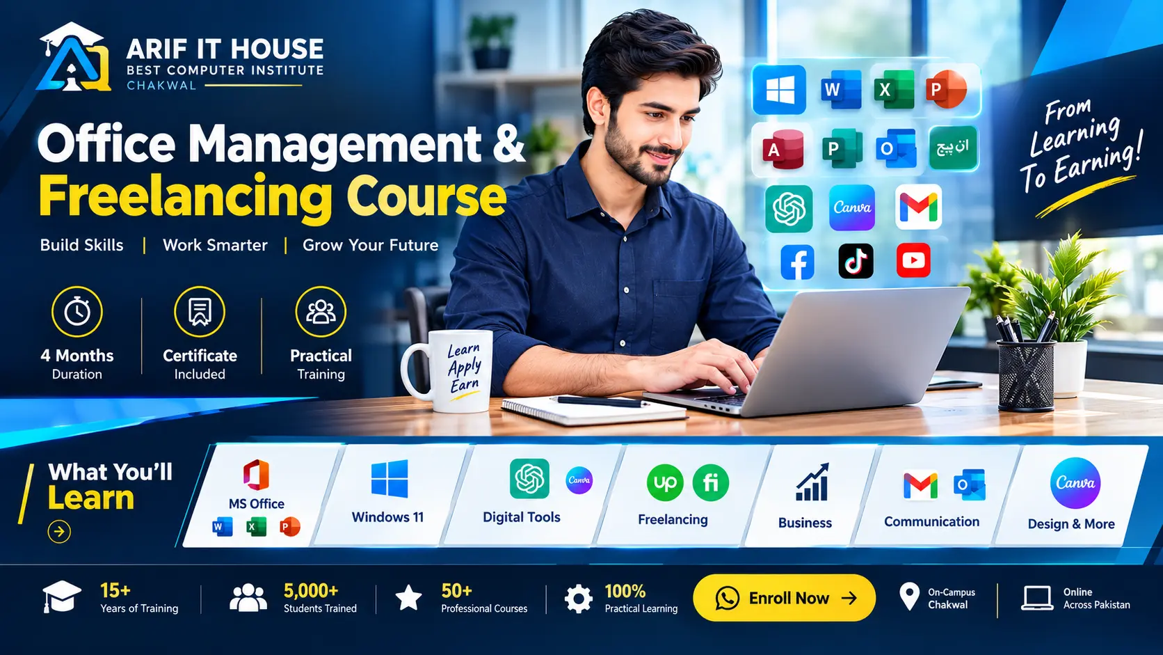 Best computer courses in Chakwal - Office management and freelancing training at Arif IT House